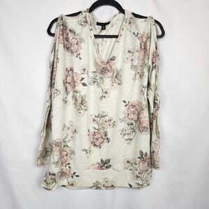 Signature Studio Womens Gray Floral Long Sleeve Cold Shoulder Blouse Size M